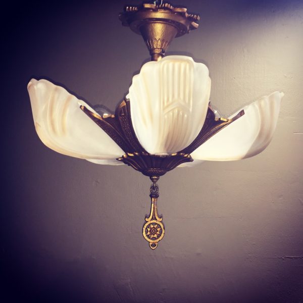 1930s Art Deco Slip Shade Chandelier - Image 7