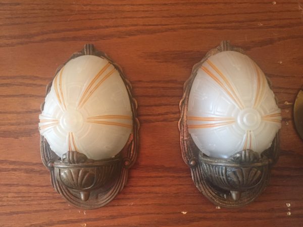 Pair of 1920s Art Deco Slip Shade Wall Sconces
