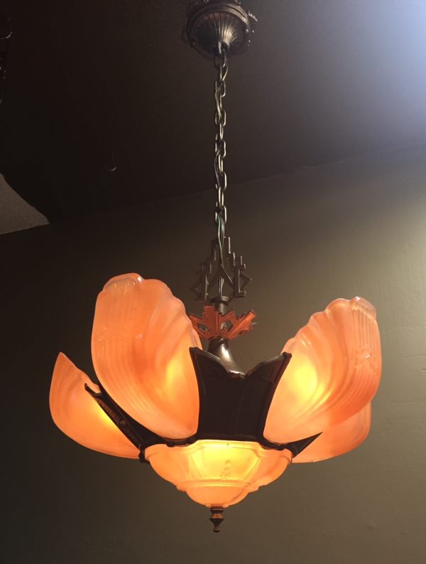 1930s Art Deco Slip Shade Chandelier - Image 4