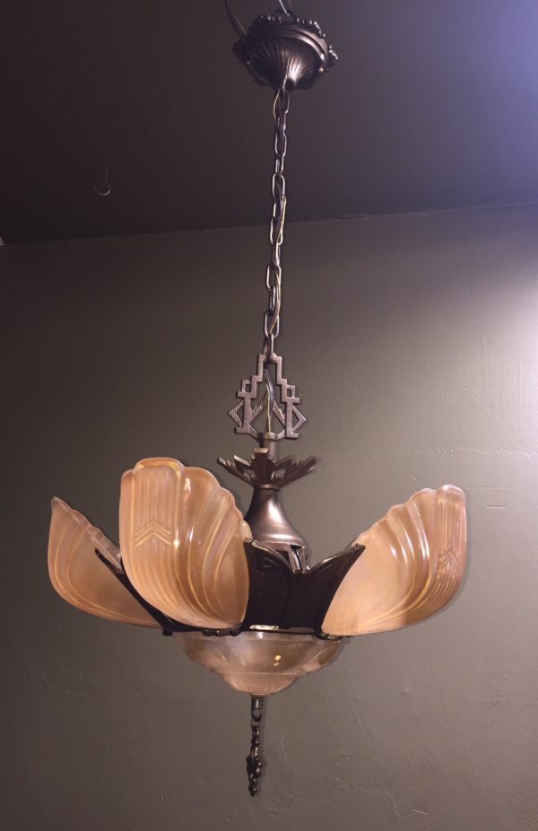 1930s Art Deco Slip Shade Chandelier - Image 5