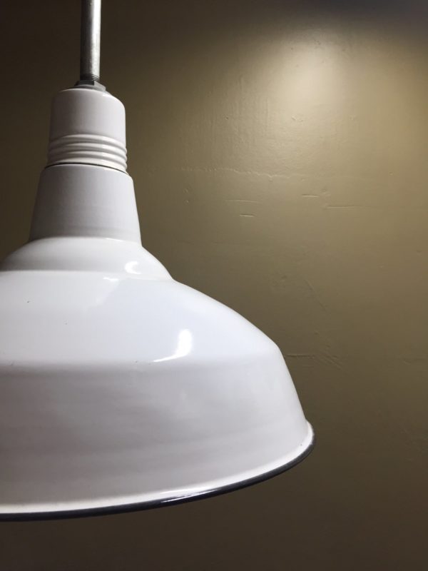Vintage 20" Industrial Porcelain Enamel Pendants - Image 6