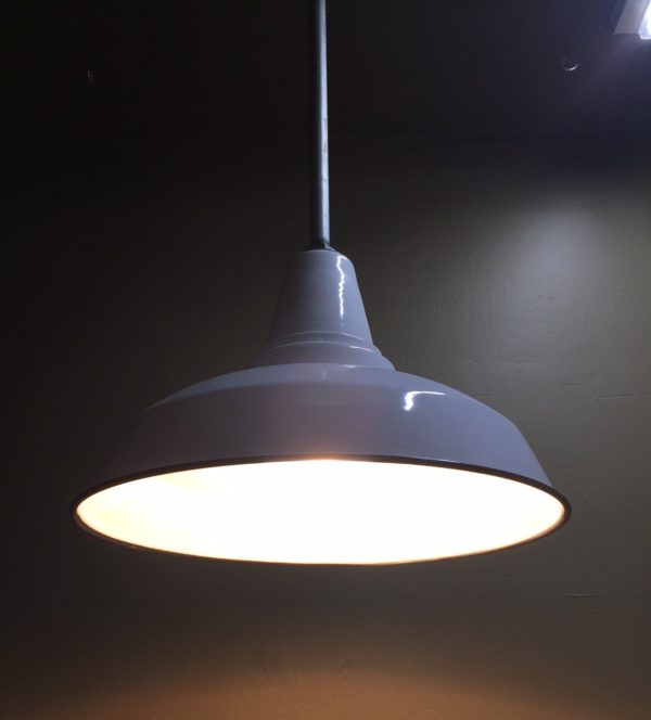 Vintage 18" Industrial Porcelain Enamel Pendants - Image 7
