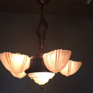1930s Art Deco Slip Shade Chandelier