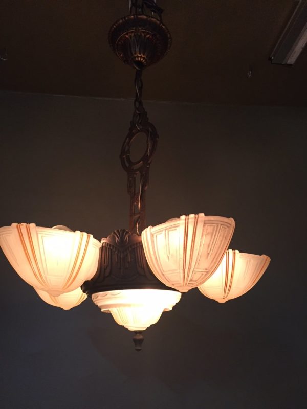 1930s Art Deco Slip Shade Chandelier