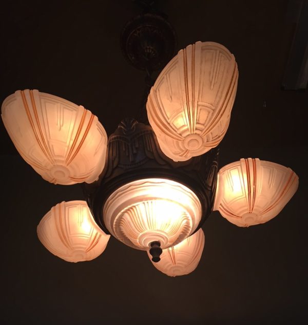 1930s Art Deco Slip Shade Chandelier - Image 2