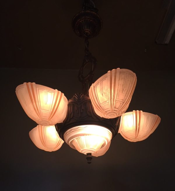 1930s Art Deco Slip Shade Chandelier - Image 3