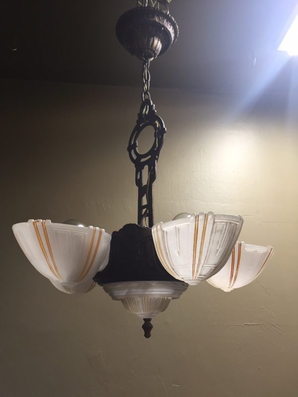 1930s Art Deco Slip Shade Chandelier - Image 6