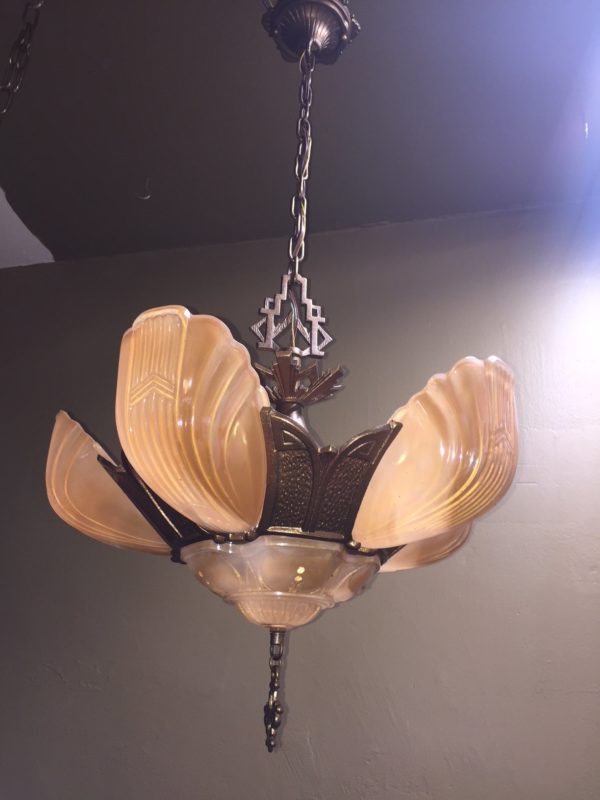 1930s Art Deco Slip Shade Chandelier - Image 6