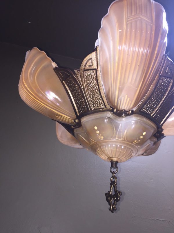1930s Art Deco Slip Shade Chandelier - Image 7