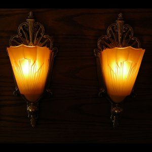 1930s Art Deco Slip Shade Wall Sconces