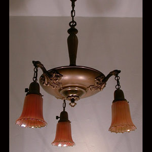 1910 Gothic Chandelier w/ Carnival Glass Shades