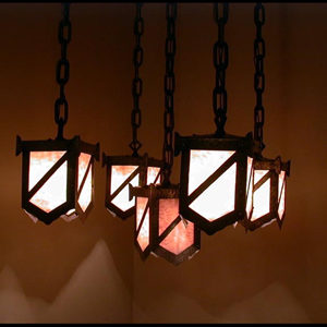Early Hammered Brass Arts & Crafts / Mission Chandelier