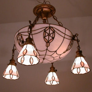 Period 1910 Arts and Crafts Stained Glass Chandelier