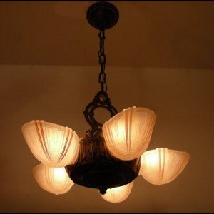 1930s Art Deco Slip Shade Chandelier