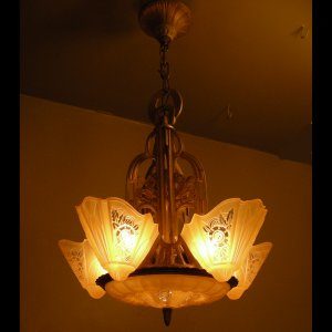 1930s Art Deco Slip Shade Chandelier