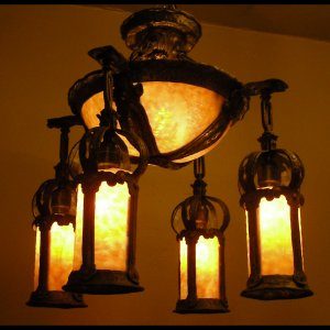 Early Bronze Arts & Crafts Chandelier