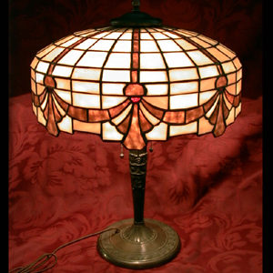 Matching PAIR of Lamb Brothers Leaded Glass Lamps