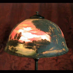 Signed Pittsburgh Reverse Painted Table Lamp
