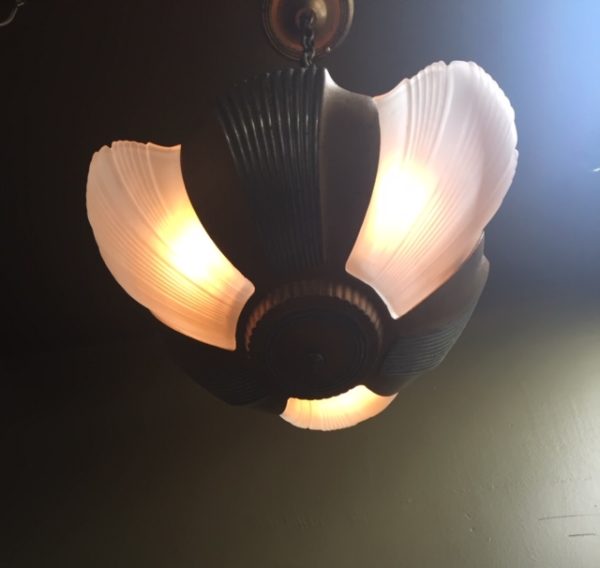 Three Light Art Deco Slip Shade Chandelier - Image 9