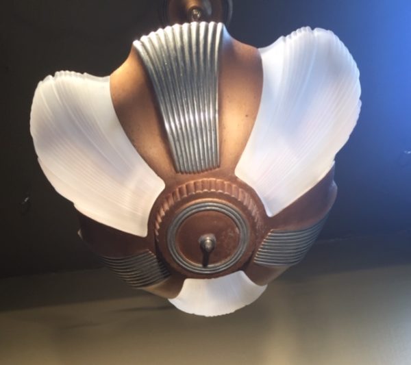 Three Light Art Deco Slip Shade Chandelier - Image 6