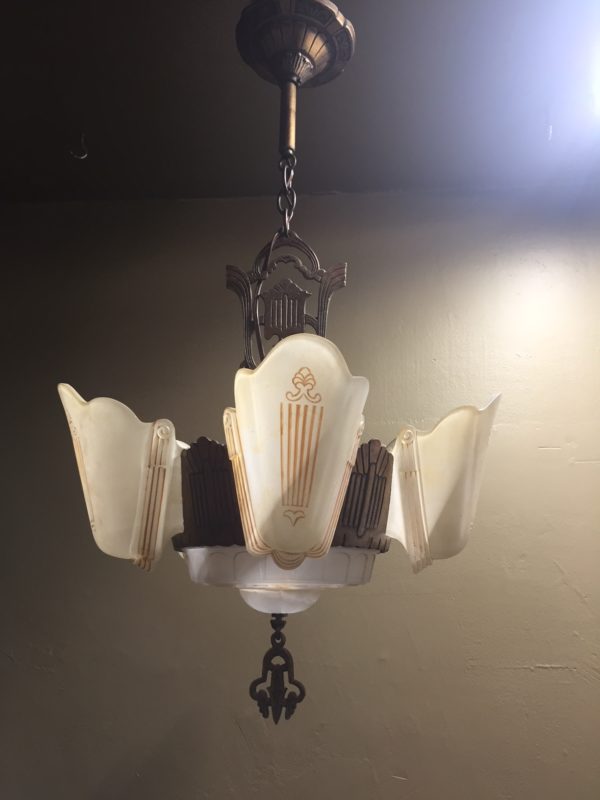 Six Light Art Deco Slip Shade Chandelier - Image 9