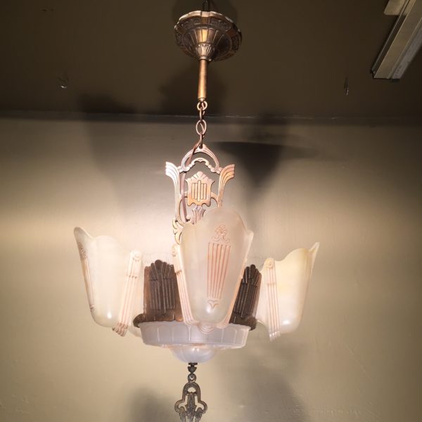 Six Light Art Deco Slip Shade Chandelier - Image 6