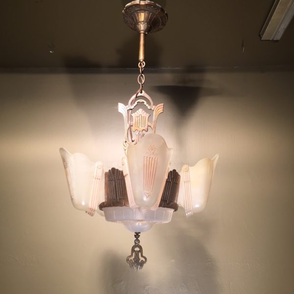 Six Light Art Deco Slip Shade Chandelier - Image 5