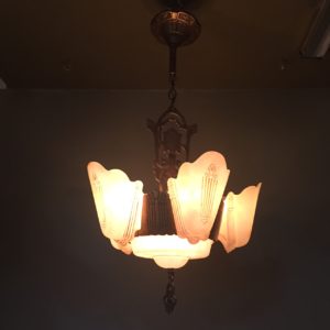 Six Light Art Deco Slip Shade Chandelier