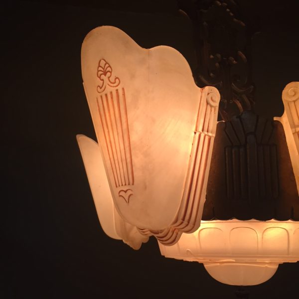 Six Light Art Deco Slip Shade Chandelier - Image 2