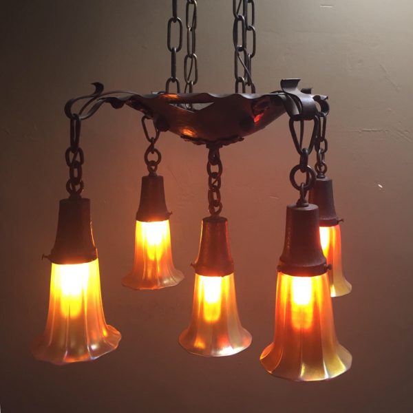 Circa 1910-1920 Arts & Crafts Chandelier w/ Steuben Shades - Image 2