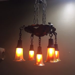 Circa 1910-1920 Arts & Crafts Chandelier w/ Steuben Shades