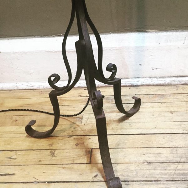 Early Wrought Iron Floor Lamp w/ Emeralite Shade - Image 2