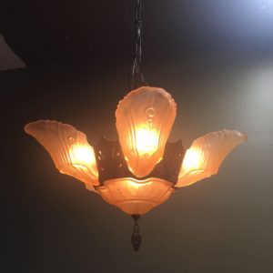 1920s Markel Art Deco Slip Shade Chandelier