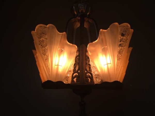 1920 Lightolier Art Deco Slip Shade Chandelier - Image 7