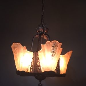 1920 Lightolier Art Deco Slip Shade Chandelier