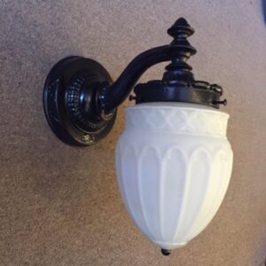 Early Cast Iron Porch Light w/ Cased Glass Shade