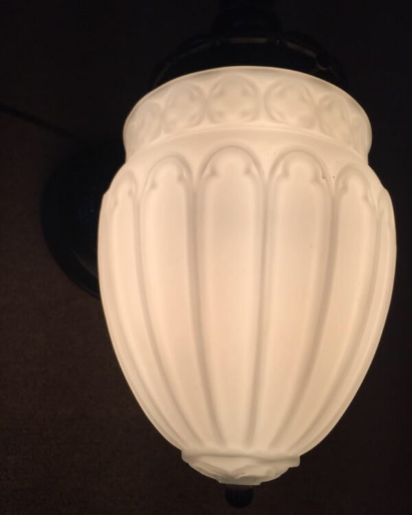 Early Cast Iron Porch Light w/ Cased Glass Shade - Image 3