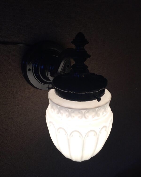 Early Cast Iron Porch Light w/ Cased Glass Shade - Image 2