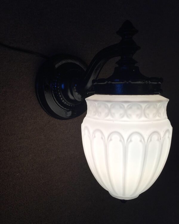 Early Cast Iron Porch Light w/ Cased Glass Shade - Image 4