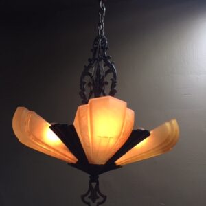 1920s Five Light Art Deco Slip Shade Chandelier