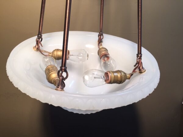 Circa 1910 Neoclassical Camphor Glass Bowl Chandelier - Image 8