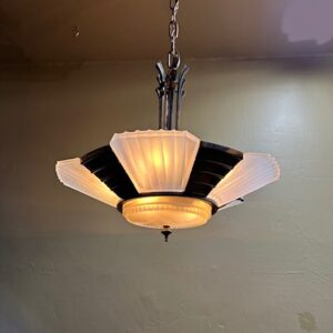 Seven Light Art Deco Slip Shade Chandelier