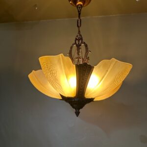 1930s Art Deco Five Light Slip Shade Chandelier (By Puritan)