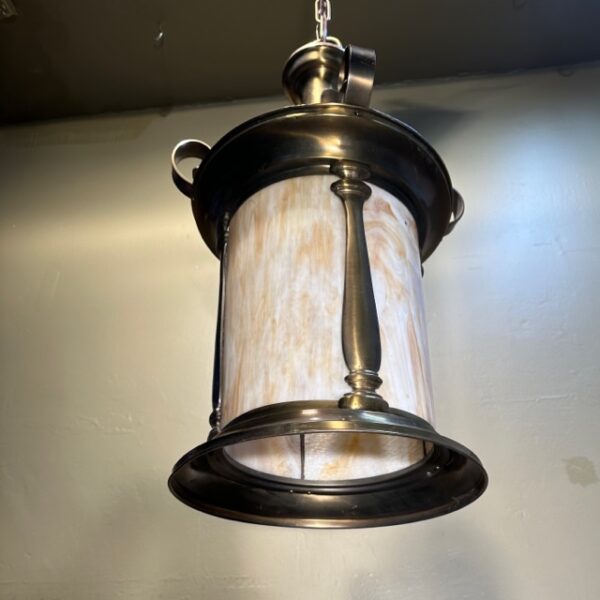 Large Brass & Slag Glass Pendant Lanterns - Image 10