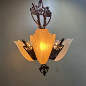 Three Light Art Deco Slip-Shade Chandelier