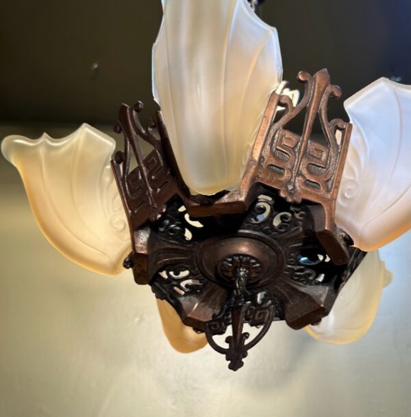 Five Light Art Deco Slip Shade Chandelier - Image 9