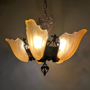 Five Light Art Deco Slip Shade Chandelier