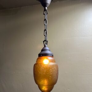 Rare LIGHTOLIER Art Deco Pendant w/ Acid Cut Back Shade