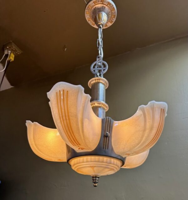 1930s Art Deco Slip Shade Chandelier (Markel) - Image 4