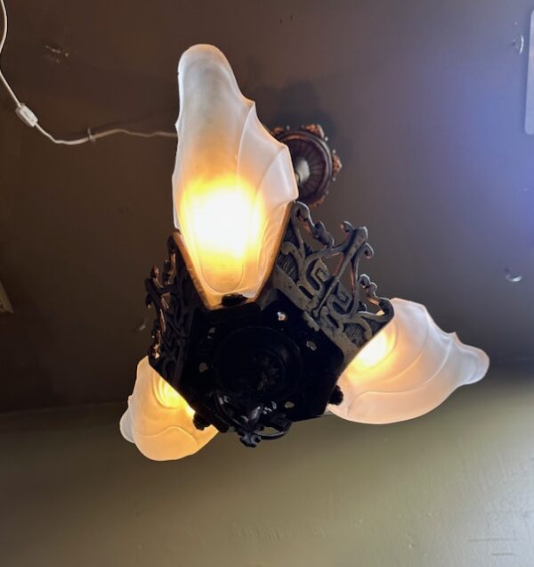 Three Light Art Deco Slip Shade Chandelier - Image 5